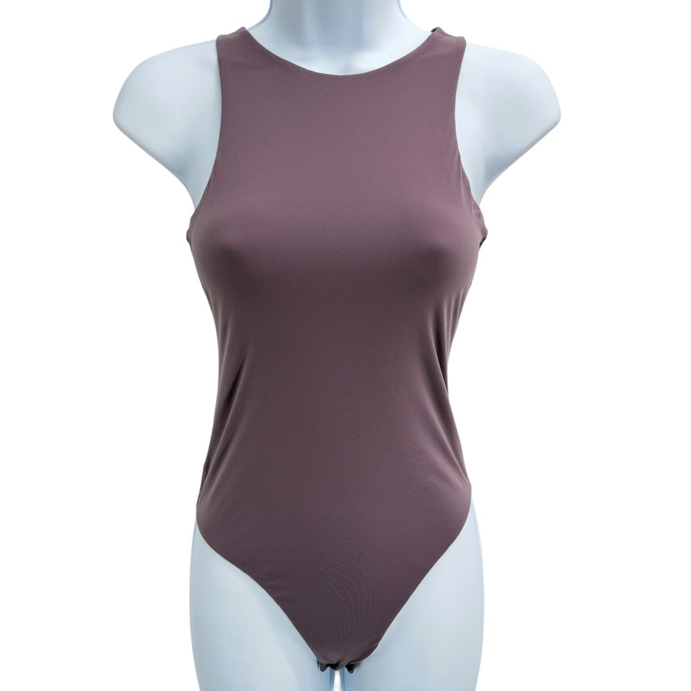 SKIMS Fits Everybody High Neck Thong Bodysuit Size M Purple Plum Stretch